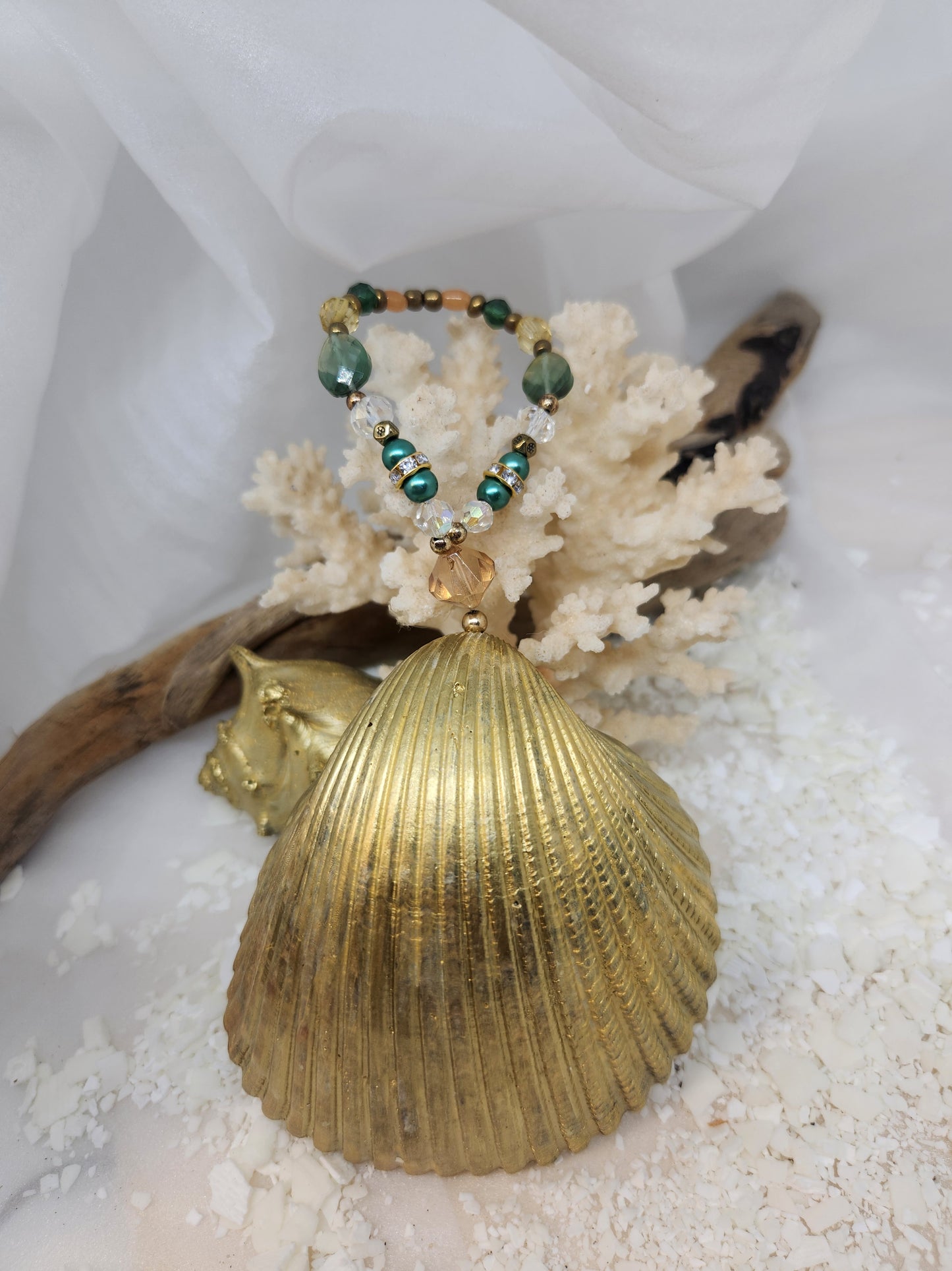 Coy fish shell ornament with beaded hanger