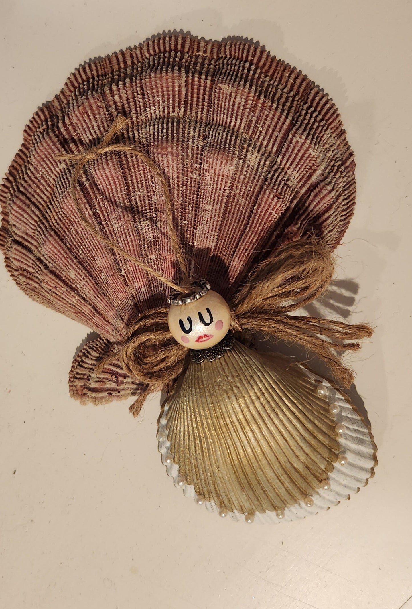 Handpainted Christmas Angel Shell, Ornament, Holiday, Gold, Gift