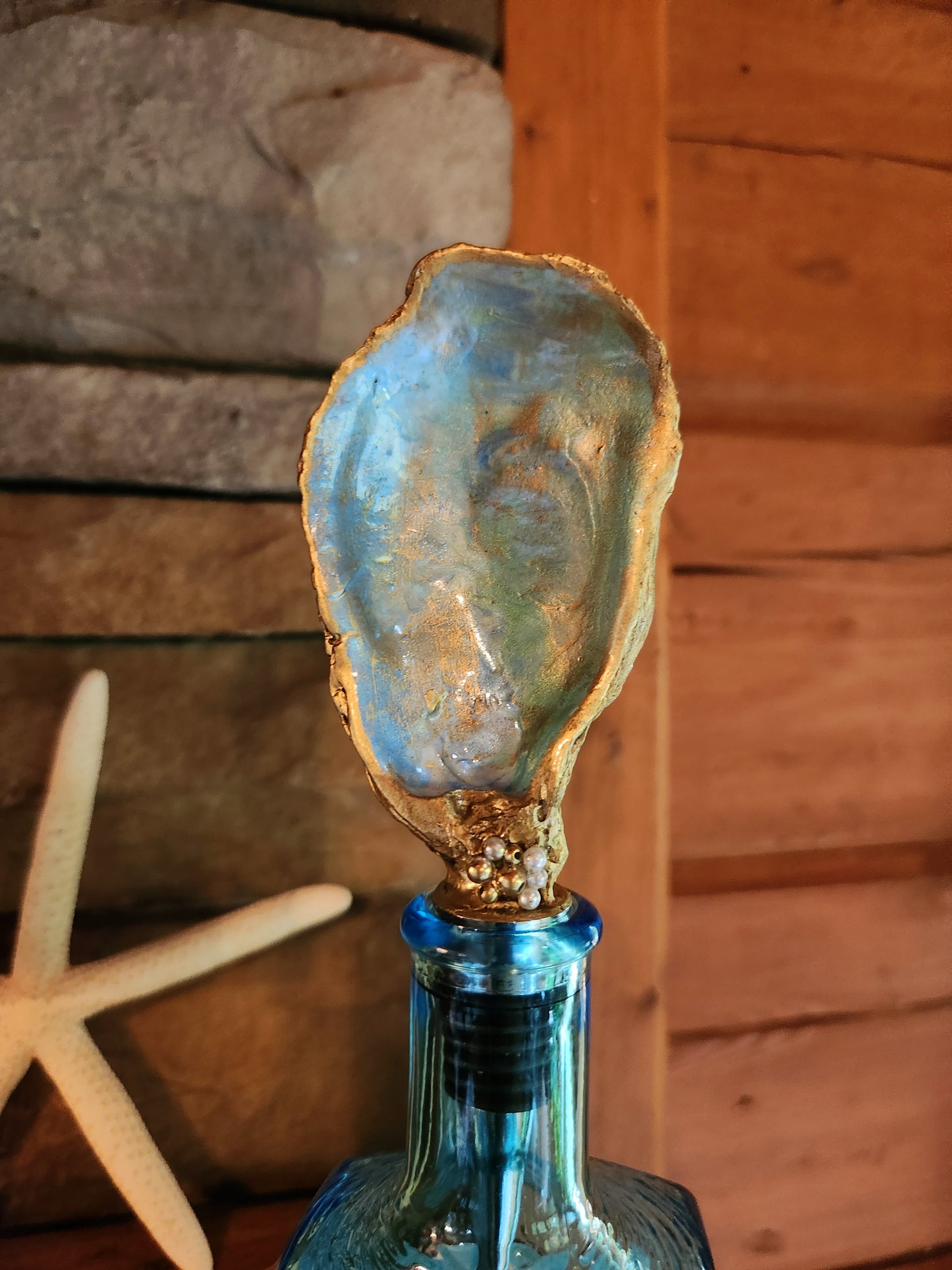 Bottle Stopper Handpainted Oyster Shell, Barware, Gift,Genuine