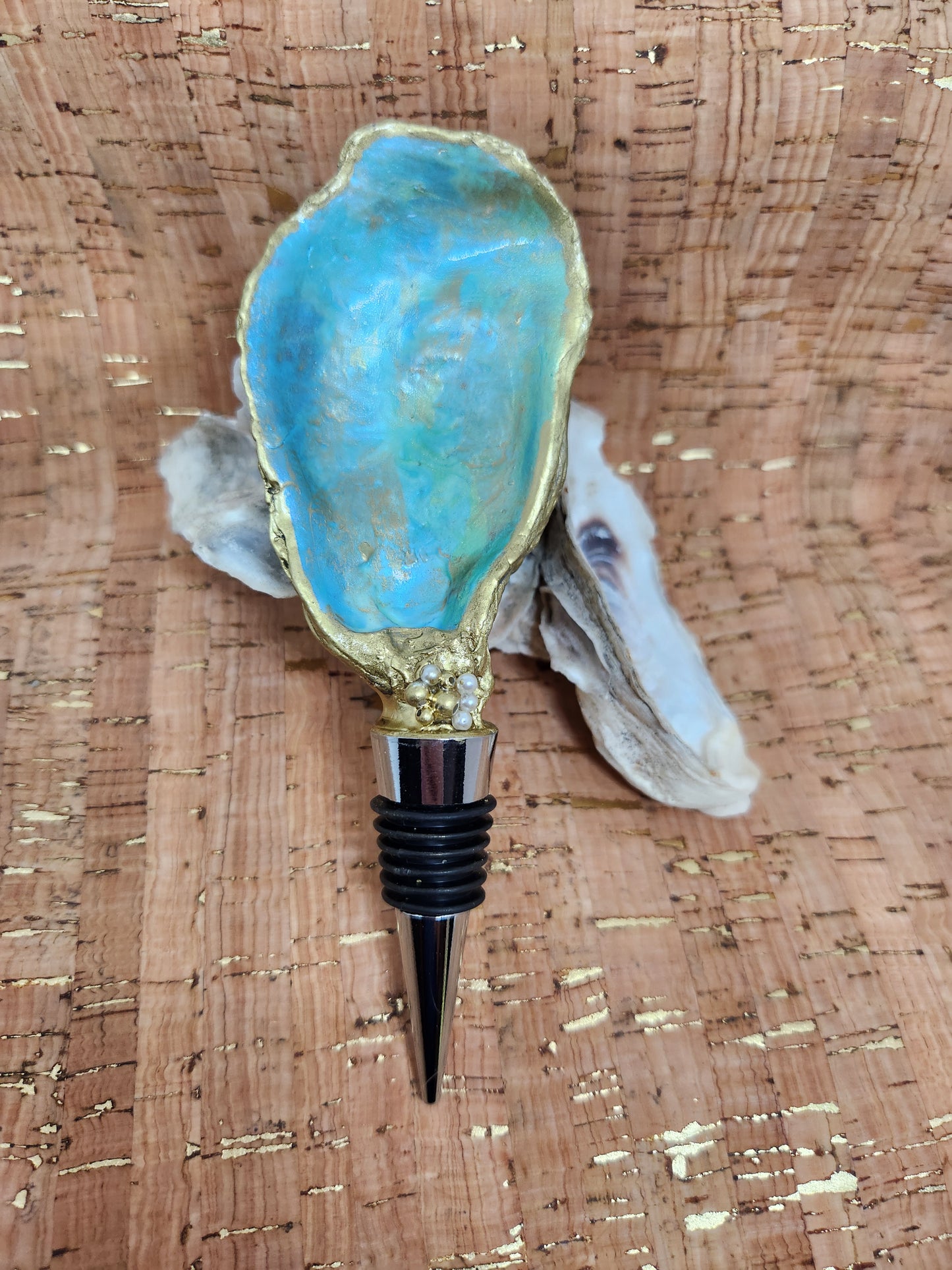 Bottle Stopper Handpainted Oyster Shell, Barware, Gift,Genuine