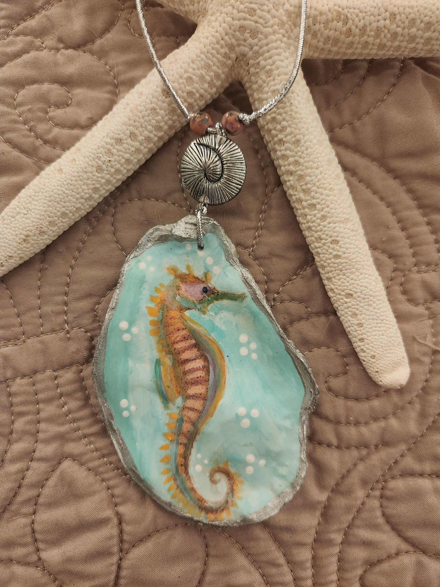 Seahorse Oyster Shell Ornament, Holiday, Home Decor, Coastal, Gift