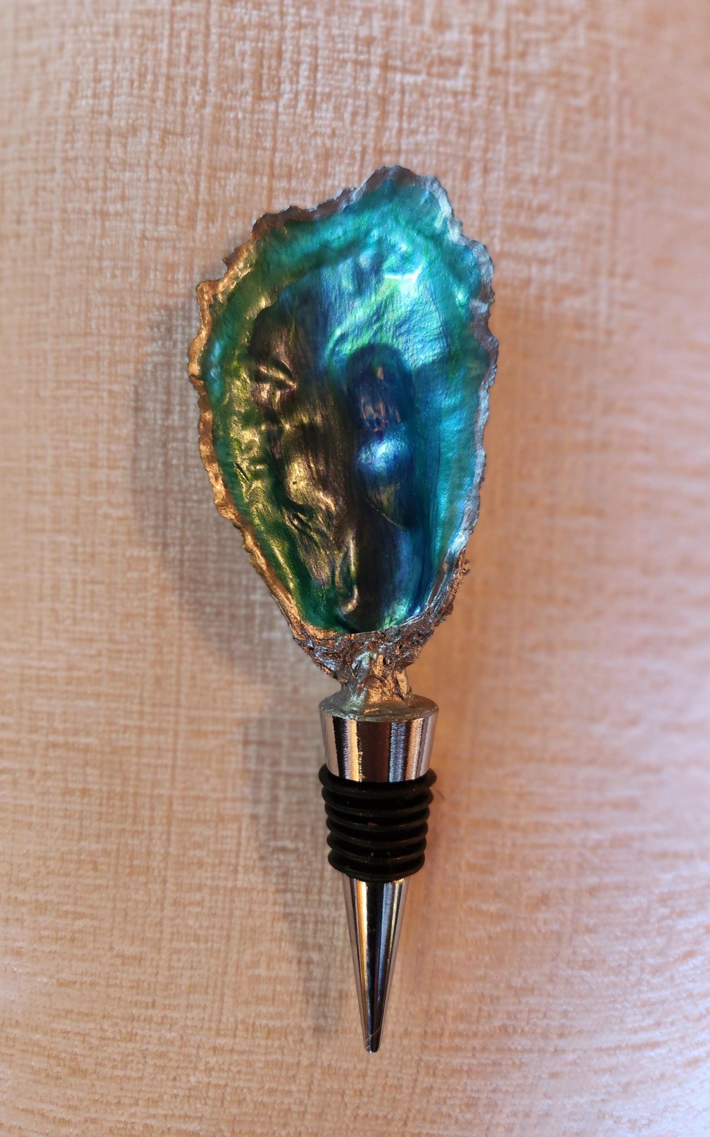 Bottle Stopper, Handpainted, Oyster Shell, Gift, Barware, Nautical, Wine