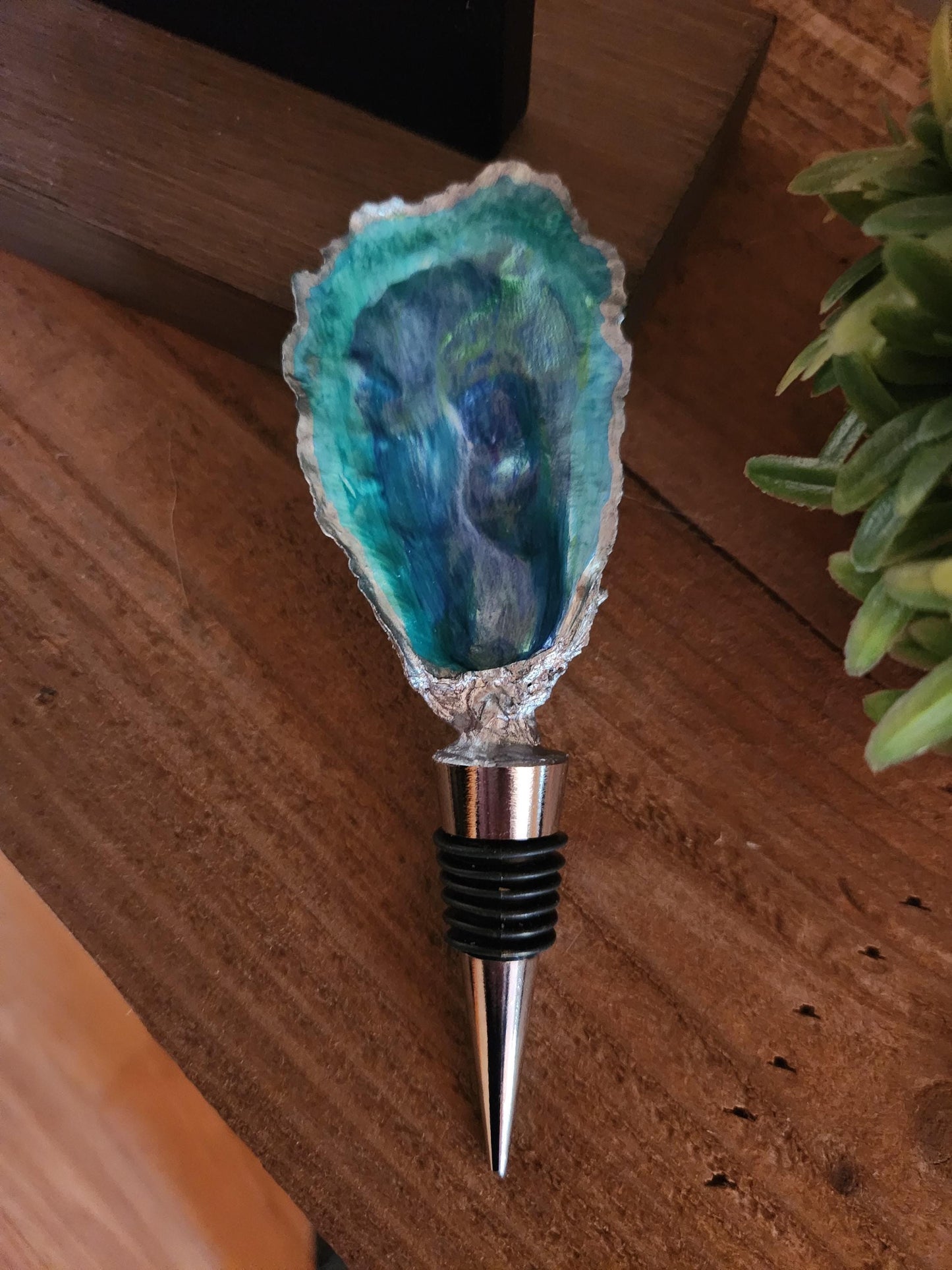 Bottle Stopper, Handpainted, Oyster Shell, Gift, Barware, Nautical, Wine