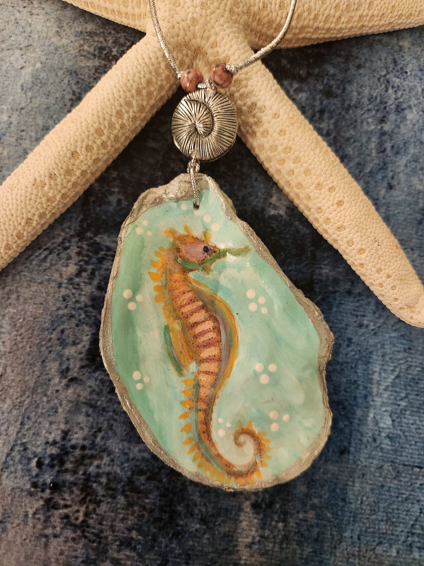 Seahorse Oyster Shell Ornament, Holiday, Home Decor, Coastal, Gift