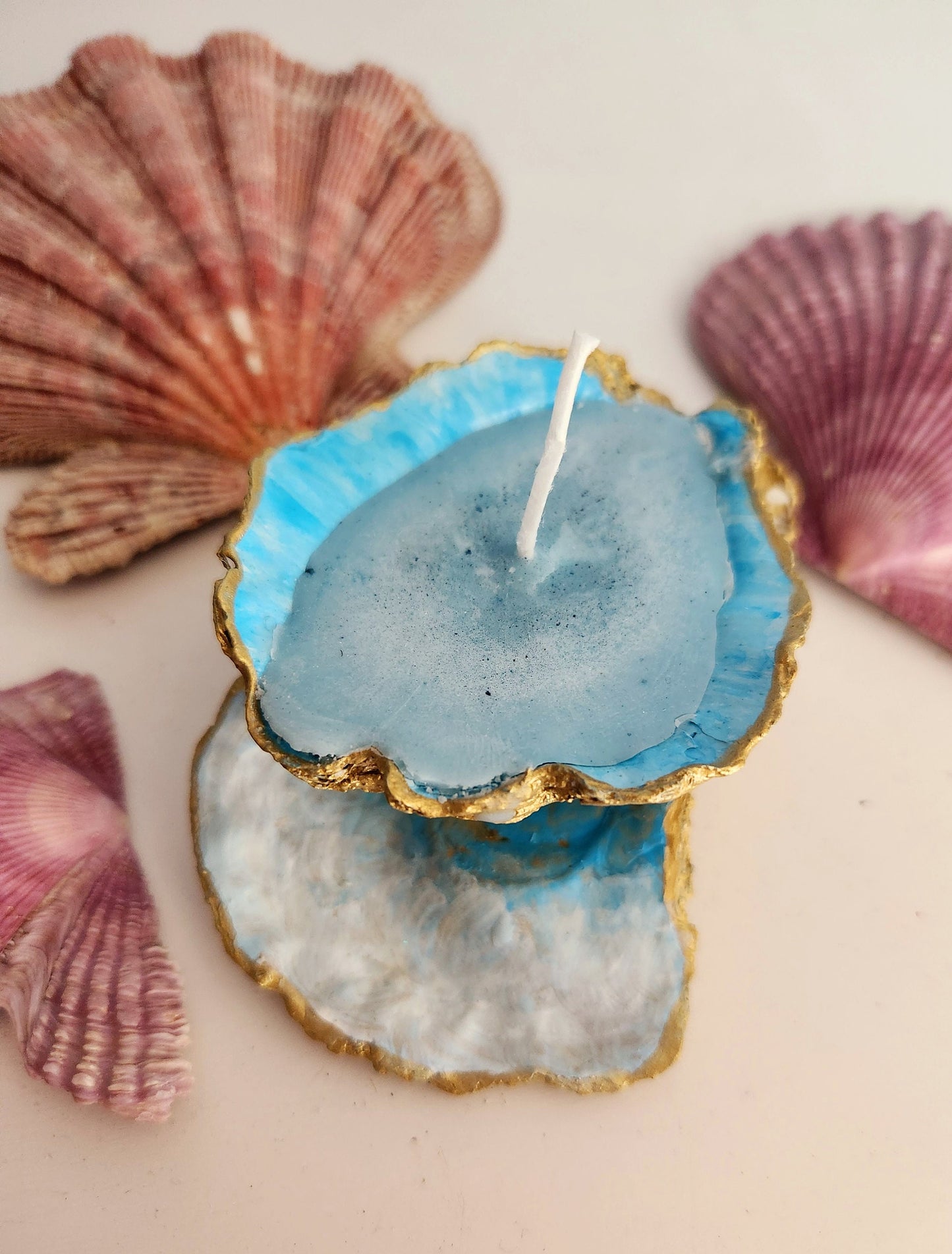 Scented Oyster Shell Candle, Soy, Gift, Coastal, Lemon Grass