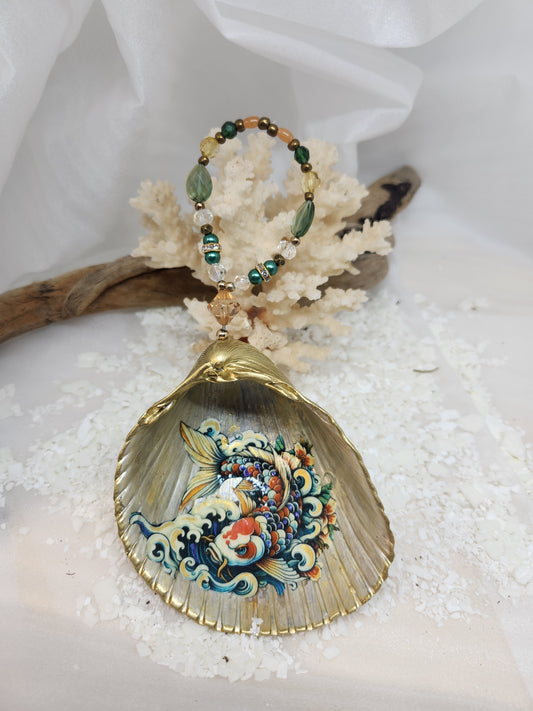 Coy fish shell ornament with beaded hanger